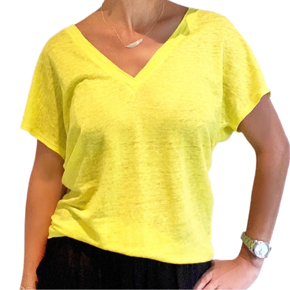 Massimo Dutti 100% Linen yellow t-shirt